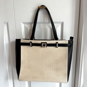 Kate Spade woven tote with black leather details